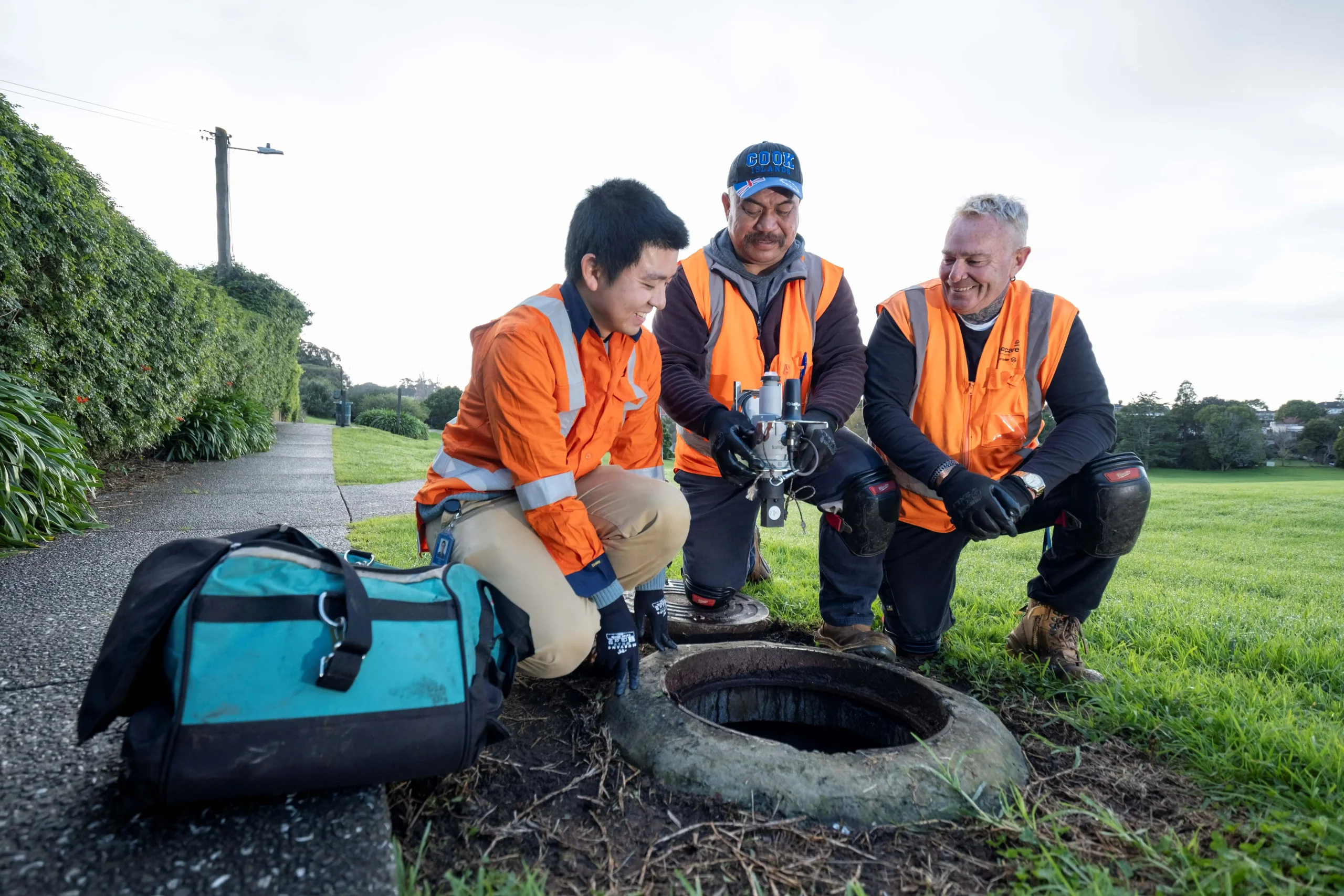 Watercare installers deploy the Kallipr Spectra sewer level sensors